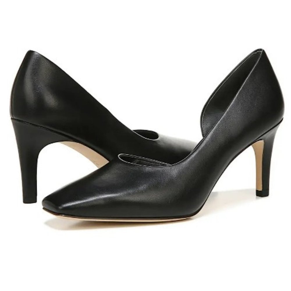 New Vince Tiana Square Toe Black Leather Pump Size 8.5